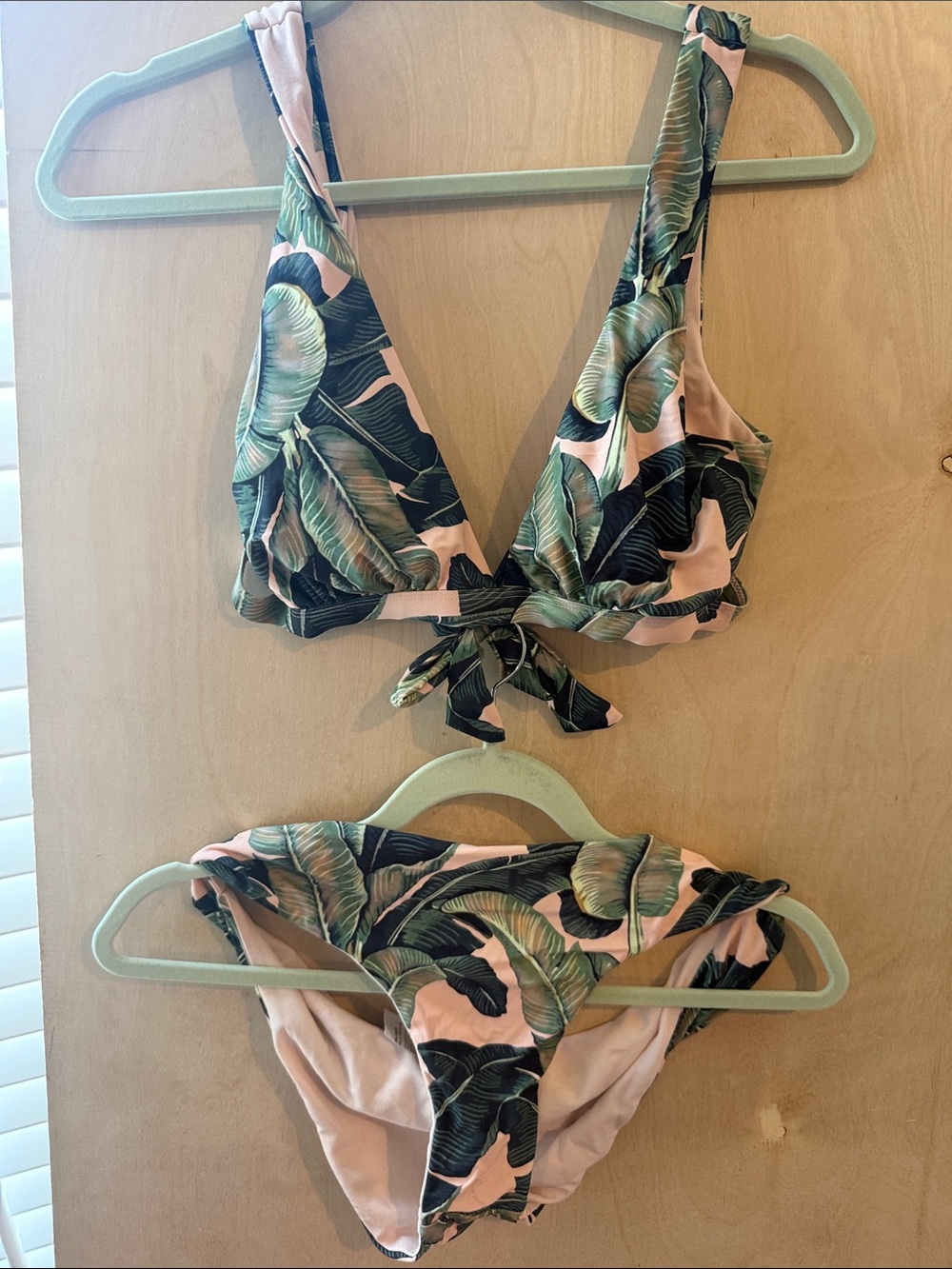 Gianni Bini Pink and Green Tropical Leaf Bikini